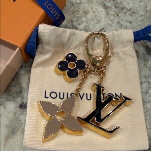 Louis Vuitton Gold and Black Floral Keychain